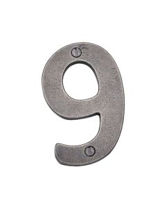 Rustic Pewter Door Numeral 9 Screw Fixing 76mm (3")-M.Marcus-RPW351 9