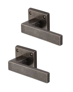 Rustic Pewter Door Handle Lever Latch on Square Rose Hanwood Design -M.Marcus-RPW5410