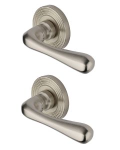 Heritage Brass Door Handle Lever Latch on Round Rose Charlbury Reeded Design Satin Nickel _x000D_
  RR3022-SN