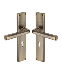 Heritage Brass Octave Reeded Lever Lock Door Handle AT Antique Brass RR3700-AT