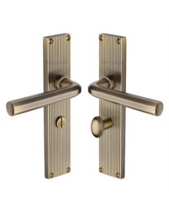Heritage Brass Octave Reeded Bathroom Set Door Handle AT Antique Brass RR3730-AT