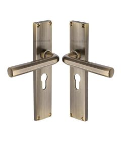 Heritage Brass Octave Reeded Euro Profile Door Handle AT Antique Brass RR3748-AT