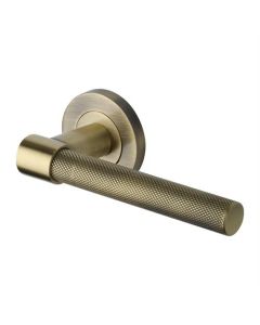 Heritage Brass RS2018-AT Door Handle Lever on Rose Phoenix Knurled Design Antique Brass Finish