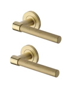 Heritage Brass RS2018-SB Door Handle Lever on Rose Phoenix Knurled Design Satin Brass Finish