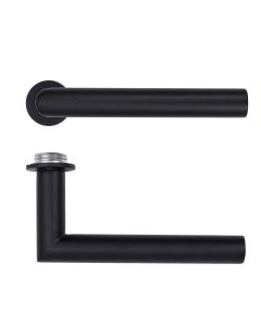 Lugano Lever Door Handle on 32mm Round Mini Rose-Powder Coat Black Rosso Technica-RT010-MINI-PCB