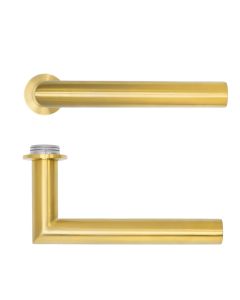 Lugano Lever Door Handle on 32mm Round Mini Rose-PVD Satin Brass-PVDSB Rosso Technica-RT010-MINI-PVDSB
