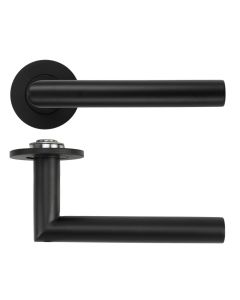Lugano Lever Door Handle on 4mm Round Slim Sprung Rose-Powder Coat Black Rosso Technica-RT010-SLIM-PCB