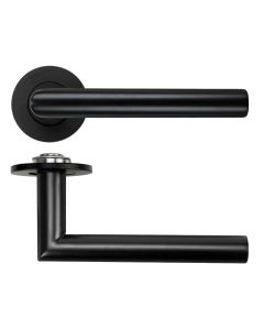 Lugano Lever Door Handle on 4mm Round Slim Sprung Rose-PVD Black Rosso Technica-RT010-SLIM-PVDBLK