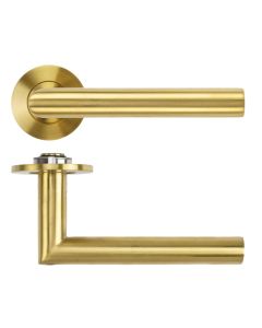 Lugano Lever Door Handle on 4mm Round Slim Sprung Rose-PVD Satin Brass-PVDSB Rosso Technica-RT010-SLIM-PVDSB