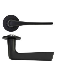 Como Lever Door Handle on 4mm Round Slim Sprung Rose-Powder Coat Black Rosso Technica-RT020-SLIM-PCB