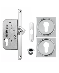 Acre & Clutton Sliding Door Flush Pull Handle Set Euro Lock Profile 53mm Polished Chrome