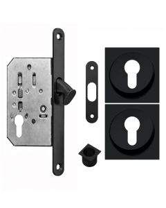 Acre & Clutton Sliding Door Flush Pull Handle Set Euro Lock Profile 53mm Matte Black