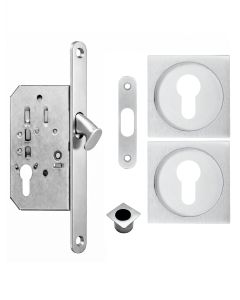 Acre & Clutton Sliding Door Flush Pull Handle Set Euro Lock Profile 53mm Satin Chrome