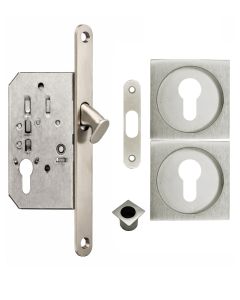 Acre & Clutton Sliding Door Flush Pull Handle Set Euro Lock Profile 53mm Satin Nickel