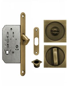 Acre & Clutton Sliding & Pocket Door Flush Pull Handle Lock Set w/WC Turn 53mm Antique Brass