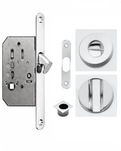 Acre & Clutton Sliding & Pocket Door Flush Pull Handle Lock Set w/WC Turn 53mm Polished Chrome