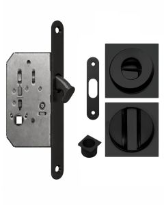Acre & Clutton Sliding & Pocket Door Flush Pull Handle Lock Set w/WC Turn 53mm Matte Black