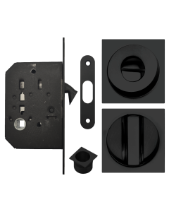Acre & Clutton SPL053MB Sliding & Pocket Door Flush Pull Handle Lock Set w/WC Turn 53mm - Matt Black