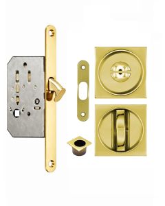 Acre & Clutton Sliding & Pocket Door Flush Pull Handle Lock Set w/WC Turn 53mm Polished Brass