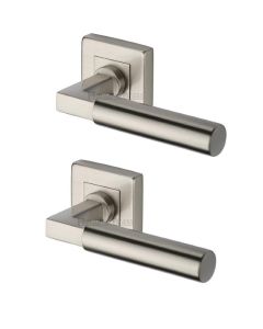 Heritage Brass SQ1926-SN Door Handle Lever on Rose Bauhaus Sq Design Satin Nickel Finish