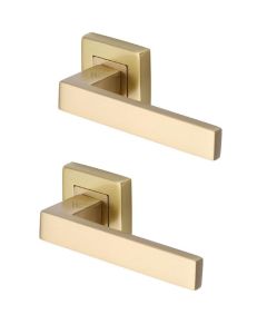 Heritage Brass SQ5420-SB Door Handle Lever Latch on Square Rose Delta Sq Design Satin Brass finish