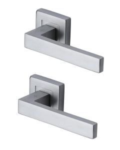 Heritage Brass SQ5420-SC Door Handle Lever Latch on Square Rose Delta Sq Design Satin Chrome finish