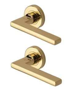 Heritage Brass TRI1352-PB Door Handle Lever Latch on Round Rose Trident Design Polished Brass finish