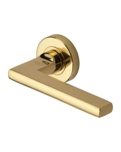Heritage Brass TRI1352-PB Door Handle Lever Latch on Round Rose Trident Design Polished Brass finish