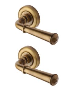 Heritage Brass V1932-AT Door Handle Lever Latch on Round Rose Colonial Design Antique finish