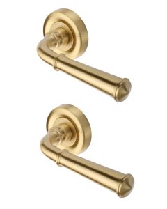 Heritage Brass V1932-SB Door Handle Lever Latch on Round Rose Colonial Design Satin Brass finish