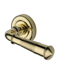 Heritage Brass V1936-PB Door Handle Lever Latch on Round Rose Colonial Reeded Design Polished Brass finish