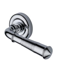 Heritage Brass V1936-PC Door Handle Lever Latch on Round Rose Colonial Reeded Design Polished Chrome finish