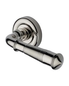 Heritage Brass V1936-PNF Door Handle Lever Latch on Round Rose Colonial Reeded Design Polished Nickel finish