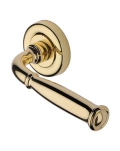 Heritage Brass Door Handle Lever Latch on Round Rose Lincoln Design Polished Brass 
  V1938-PB