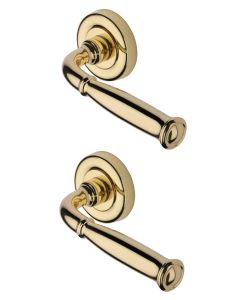Heritage Brass Door Handle Lever Latch on Round Rose Lincoln Design Polished Brass _x000D_
  V1938-PB