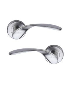 Heritage Brass V1950-SC Door Handle Lever Latch on Round Rose Volo Design Satin Chrome finish