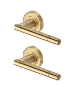 Heritage Brass V2100-SB Door Handle Lever Latch on Round Rose Alicia Design Satin Brass finish