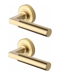 Heritage Brass V2259-SB Door Handle Lever on Rose Bauhaus Design Satin Brass Finish