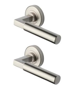 Heritage Brass V2259-SN Door Handle Lever on Rose Bauhaus Design Satin Nickel Finish