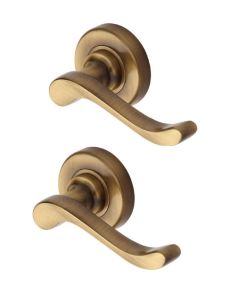 Heritage Brass V3010-AT Door Handle Lever Latch on 53mm Round Rose Bedford Design Antique finish