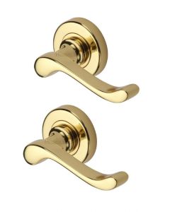 Heritage Brass V3010-PB Door Handle Lever Latch on 53mm Round Rose Bedford Design Polished Brass finish