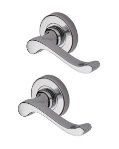 Heritage Brass V3010-PC Door Handle Lever Latch on 53mm Round Rose Bedford Design Polished Chrome finish