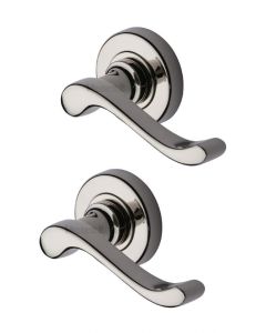Heritage Brass V3010-PNF Door Handle Lever Latch on 53mm Round Rose Bedford Design Polished Nickel finish