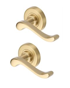 Heritage Brass V3010-SB Door Handle Lever Latch on 53mm Round Rose Bedford Design Satin Brass finish