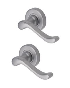 Heritage Brass V3010-SC Door Handle Lever Latch on 53mm Round Rose Bedford Design Satin Chrome Finish