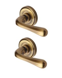 Heritage Brass V3020-AT Door Handle Lever Latch on Round Rose Charlbury Design Antique finish