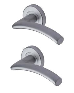 Heritage Brass V3490-SC Door Handle Lever Latch on Round Rose Centaur Design Satin Chrome finish