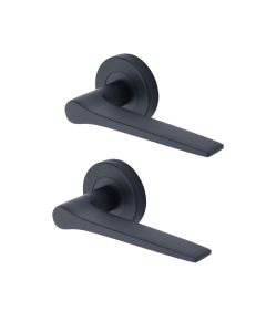 Heritage Brass Door Handle Lever on Rose Gio Design Matt Black   V4189-BKMT