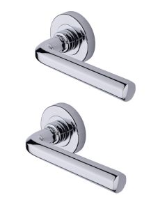 Heritage Brass Door Handle Lever Latch on Round Rose Octave Design Polished Chrome   V4545-PC