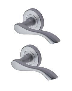 Heritage Brass V7210-SC Door Handle Lever Latch on Round Rose Algarve Design Satin Chrome finish